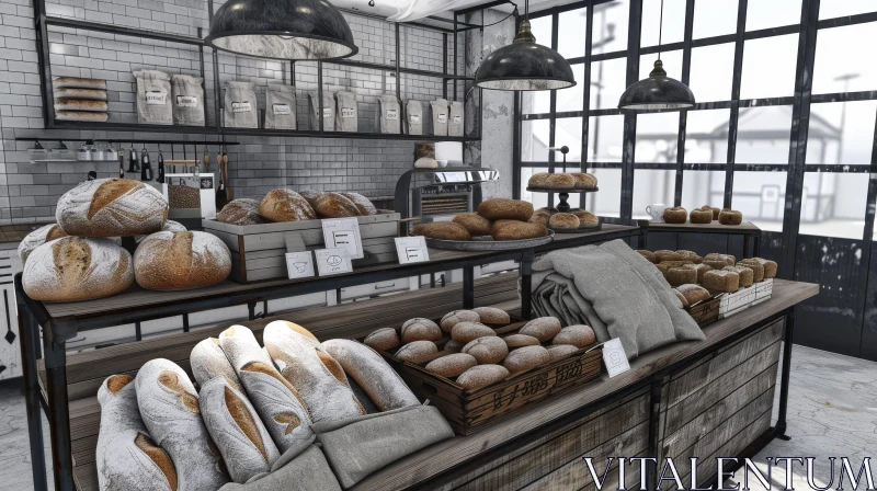 Delicious Bakery Delights: Fresh Bread and Pastries Displayed AI Image