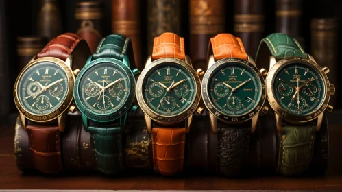 Luxury Wristwatches with Green and Brown Leather Straps