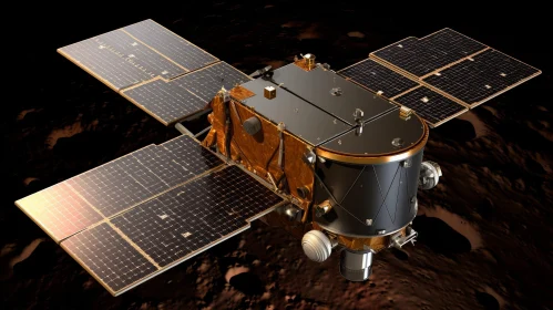 Spacecraft Orbiting Mars: Solar Panels Capture Planet's Surface