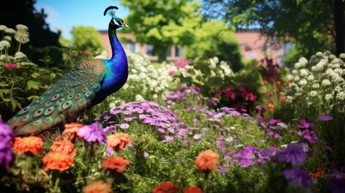 Stunning Peacock in Colorful Garden