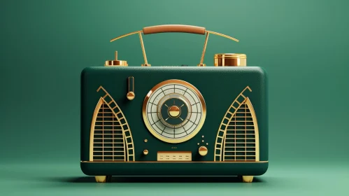 Vintage Green and Gold Radio 3D Rendering