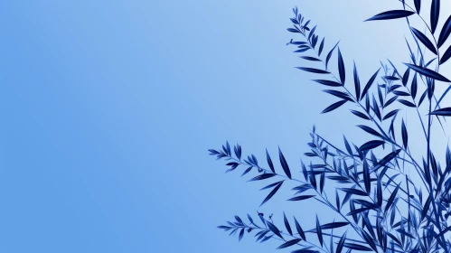 Blue Bamboo Branches with Leaves Drawing