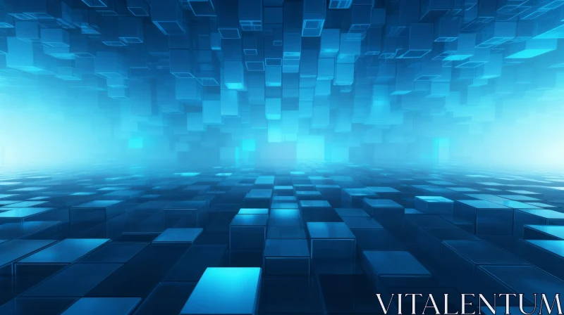 Blue Futuristic Cubes Background - 3D Rendering AI Image