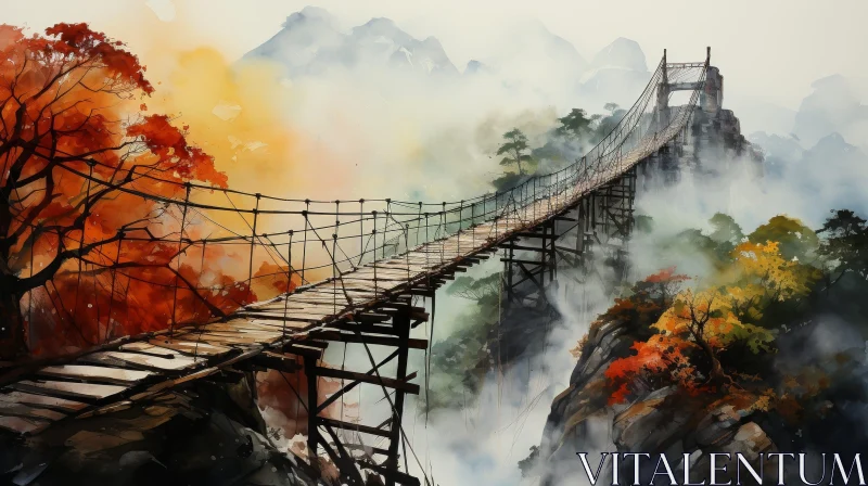 Bridge Over Chasm in Nature AI Image