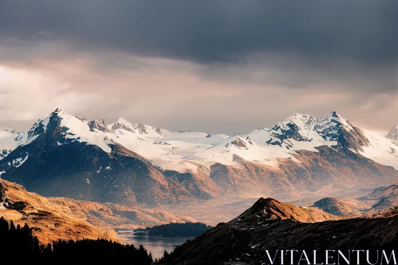 Captivating Sunset Behind Snow Mountain Range in New Zealand AI Image