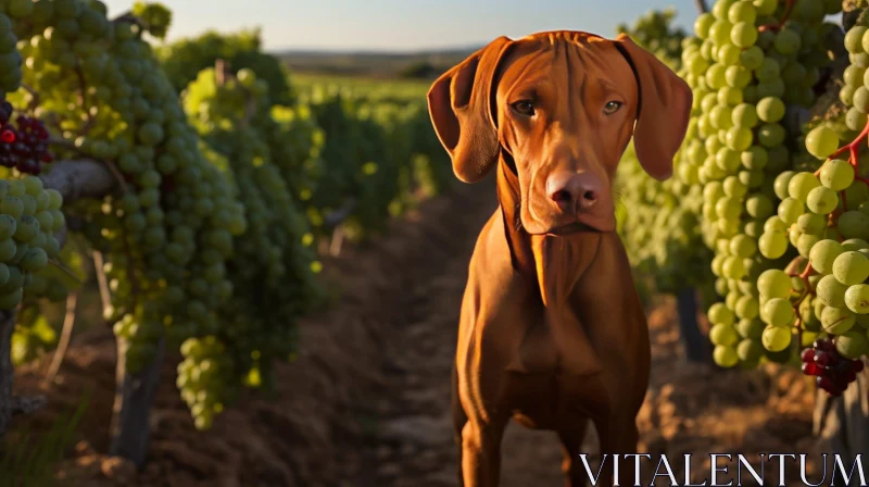 Intelligent Vizsla Dog in Green Vineyard AI Image