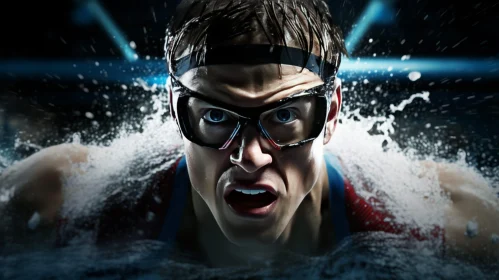 Intense Male Swimmer in Action
