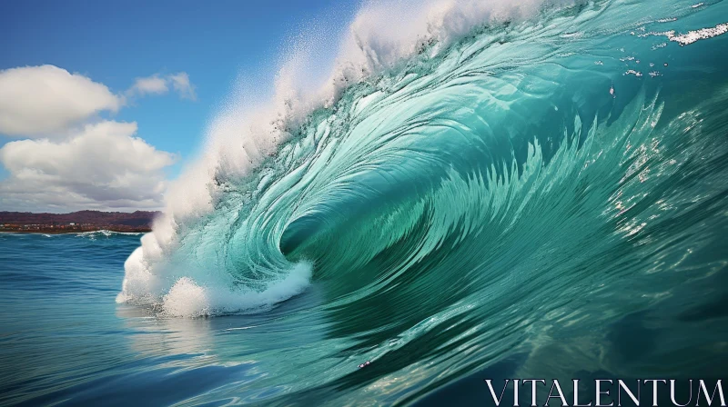 AI ART Powerful Ocean Wave Crashing on Sandy Beach