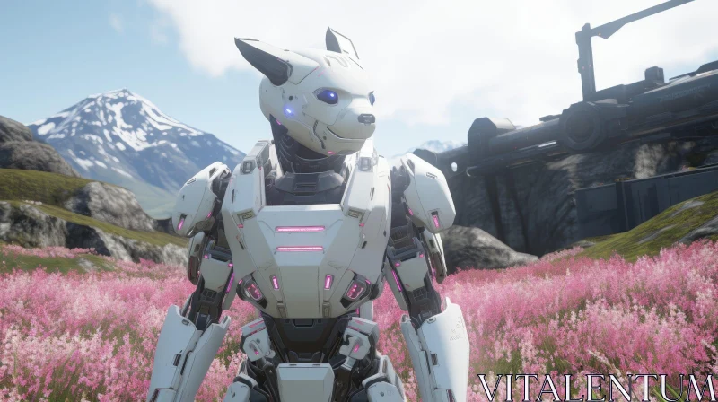 Robot Dog in Post-Apocalyptic Flower Field AI Image