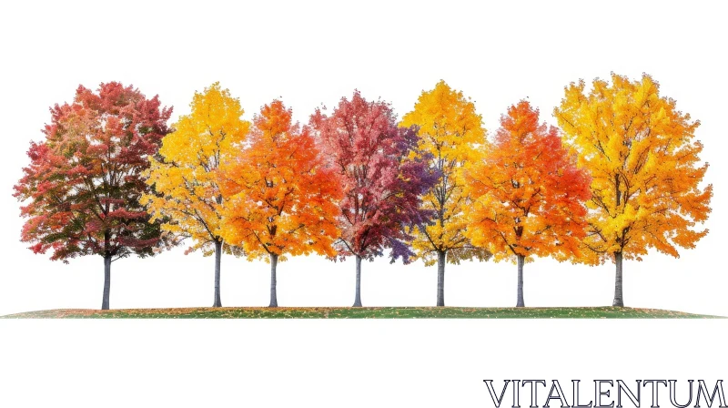 Seven Trees in Fall Season AI Image