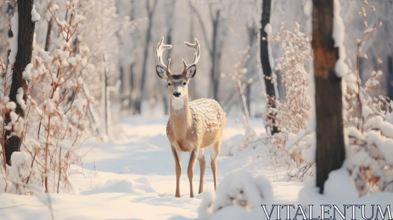 Snowy Forest Deer Photography AI Image