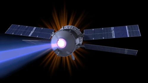Spacecraft Ion Engine Traveling to Mars