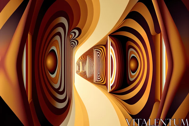 Surreal 3D Landscape: Two Spirals of Light Behind a Brown Wall AI Image