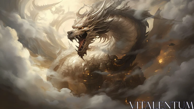 White Dragon Flying - Digital Fantasy Art AI Image