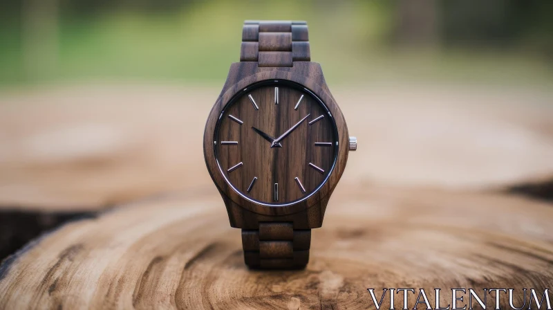 Wooden Watch Close-up on Stump AI Image