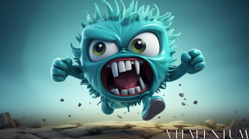 Blue Fuzzy Monster 3D Rendering AI Image