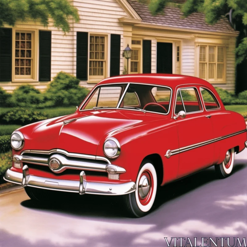 Captivating Red Car Artwork Inspired by Classic Americana AI Image