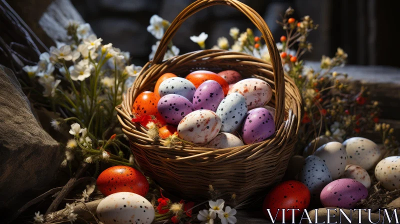 AI ART Colorful Easter Eggs in Wicker Basket Still Life