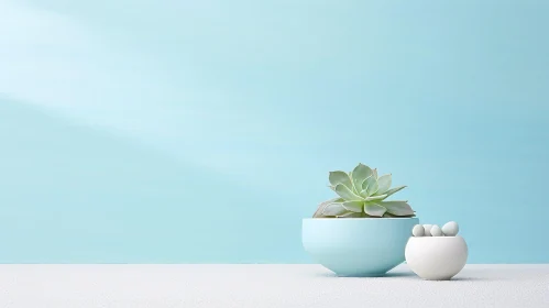 Echeveria Succulent Still Life in Blue Pot