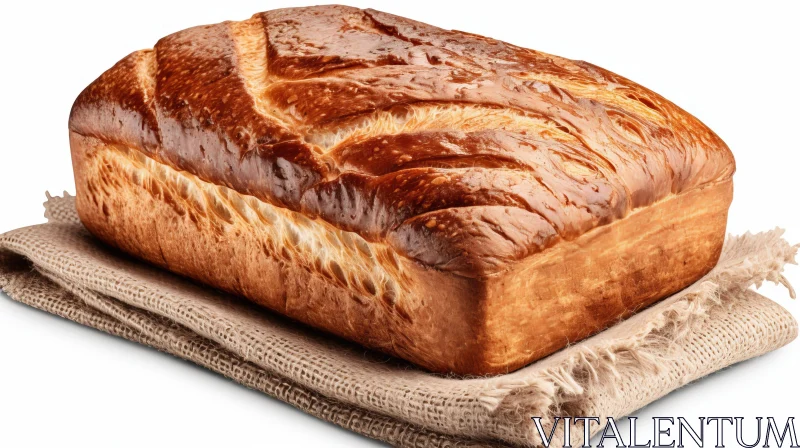 Golden Brown Loaf of Bread on Burlap AI Image