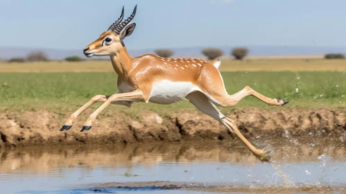 Graceful Gerenuk Antelope Running in River