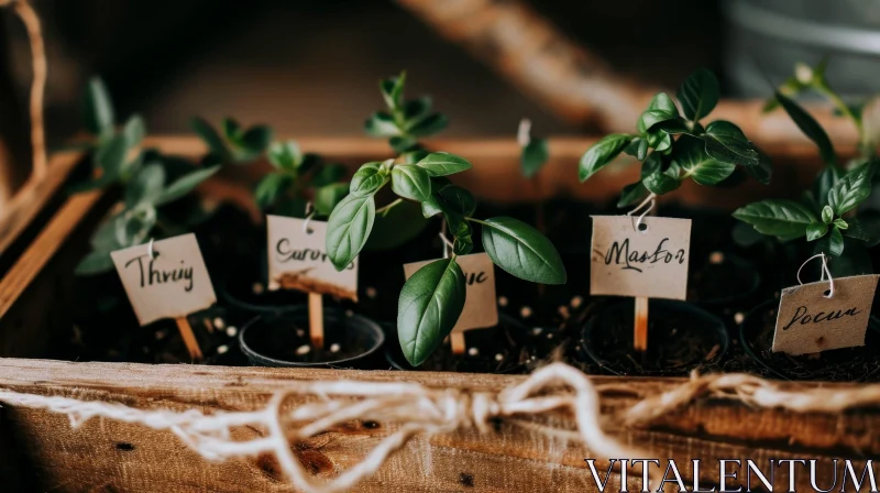 AI ART Green Basil Plants in Wooden Box - Serene Nature Setting
