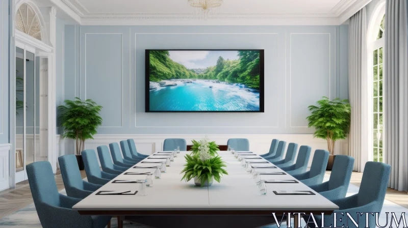 Modern Conference Room with Landscape Display AI Image