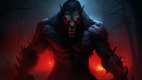 Sinister Werewolf in Forest - Fantasy Illustration
