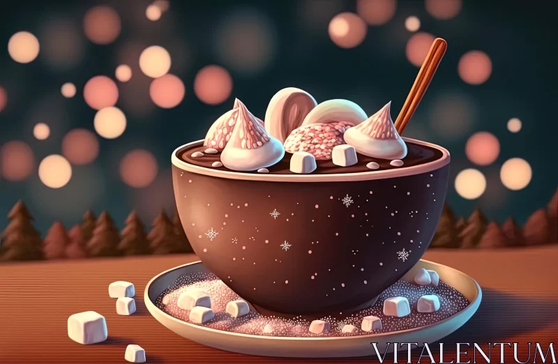 Whimsical Anime Hot Chocolate Painting | Cozy Winter Nightscape AI Image