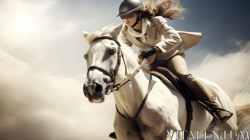 Woman Riding White Horse - Joyful Gallop Scene AI Image