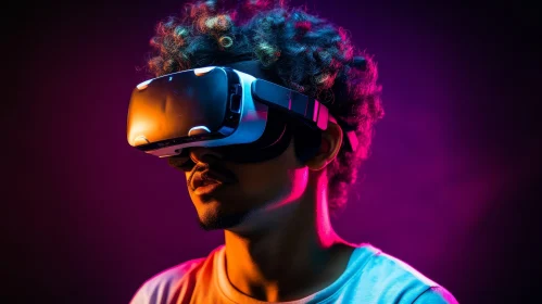 Young Man in Virtual Reality - Dark Background