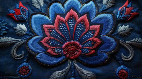 Blue Embroidered Flower Close-up