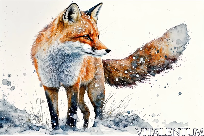 Captivating Watercolor Painting of a Fox in Snow | 3840x2160 AI Image