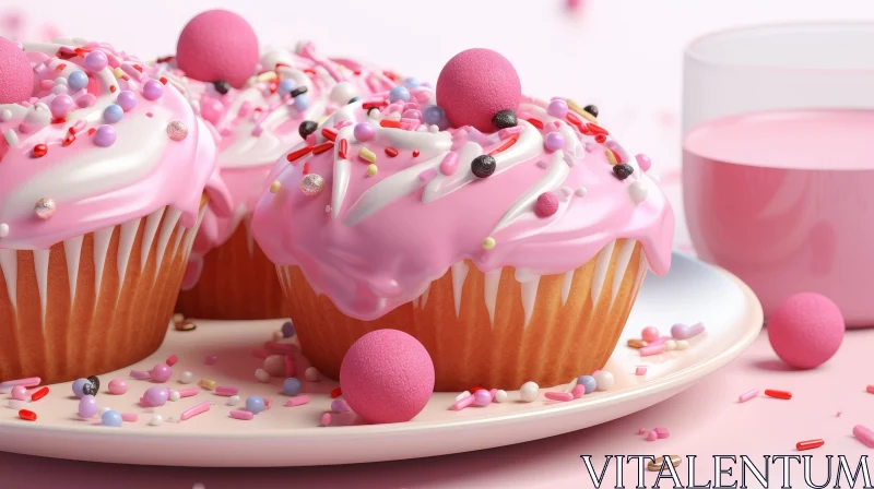 Delicious Pink Cupcakes with Colorful Sprinkles AI Image