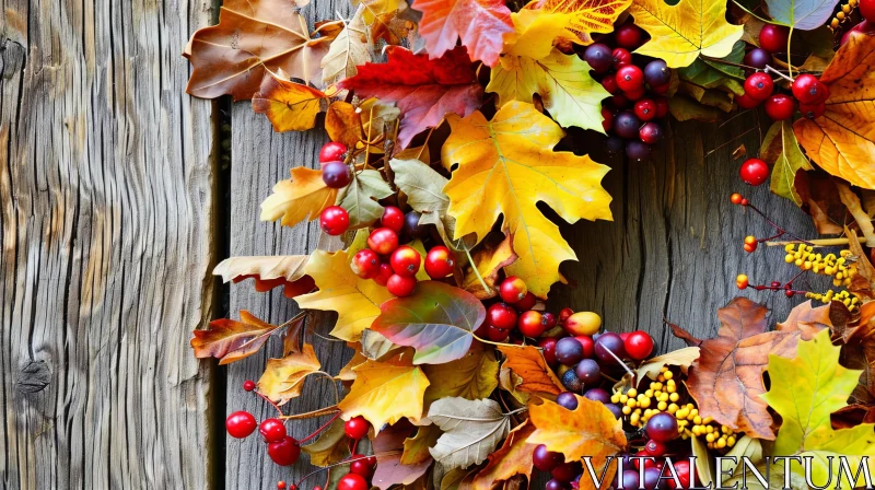 AI ART Fall Season Wreath - Autumn Leaves and Berries