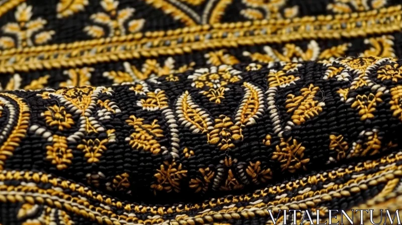 Intricate Black and Gold Embroidered Fabric Close-Up AI Image