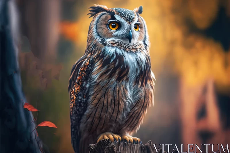 Majestic Owl in Autumn Woods | Digital Artwork AI Image