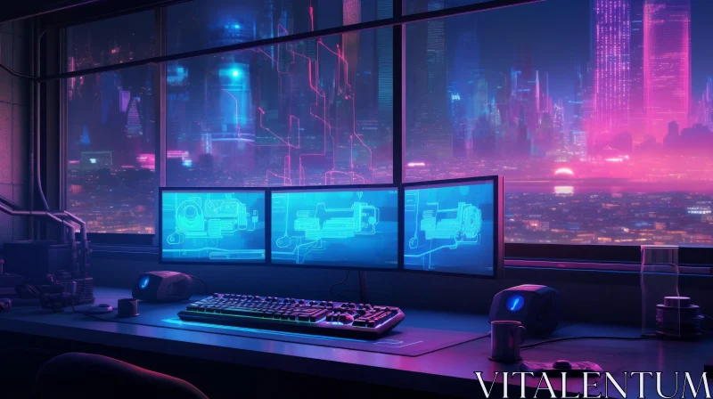 Modern Gaming Setup in Futuristic Apartment AI Image