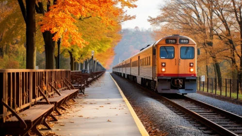 Tranquil Autumn Forest Railroad Track