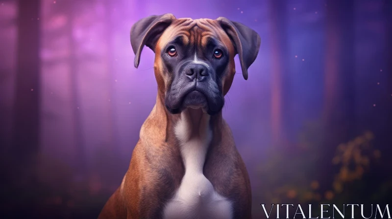AI ART Boxer Dog Portrait on Purple Background
