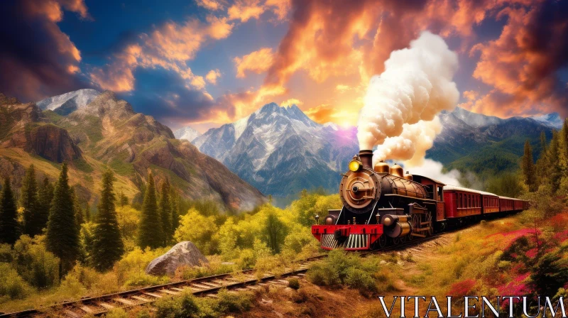 Scenic Steam Train Journey Through Mountain Valley AI Image