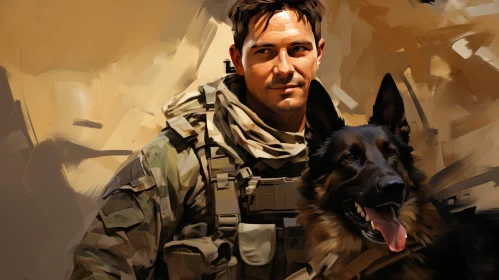 Soldier with German Shepherd Dog in Desert - Powerful Image