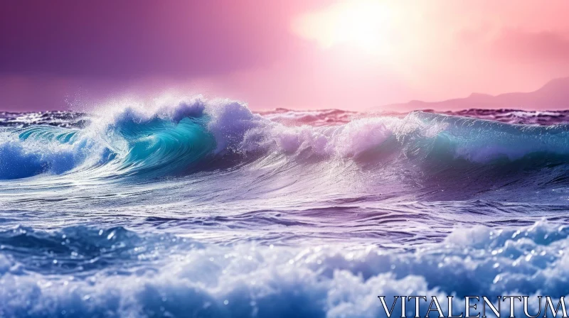 Tranquil Seascape with Breaking Wave and Sunset AI Image