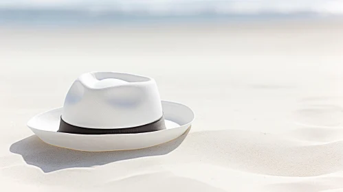 White Straw Hat on Sandy Beach
