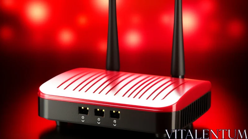 Black and Red Wireless Router with Antennas AI Image