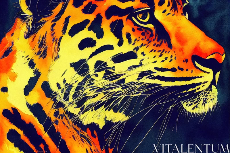 Captivating Jaguar Painting in Redscale Film Style | Dark Blue and Orange AI Image