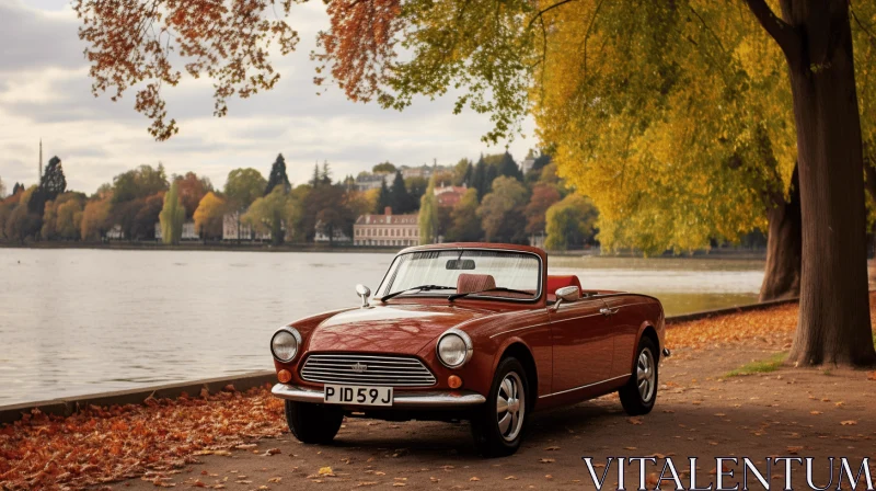 Classic Mini Convertible in Autumn by the Lake AI Image