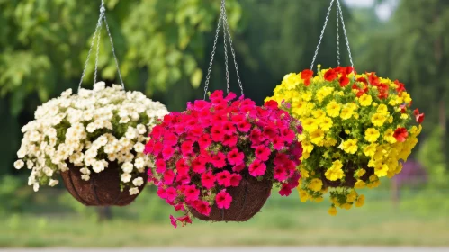 Colorful Petunias in Hanging Baskets - Floral Beauty