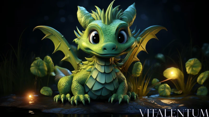 Enchanting Green Dragon in Forest AI Image