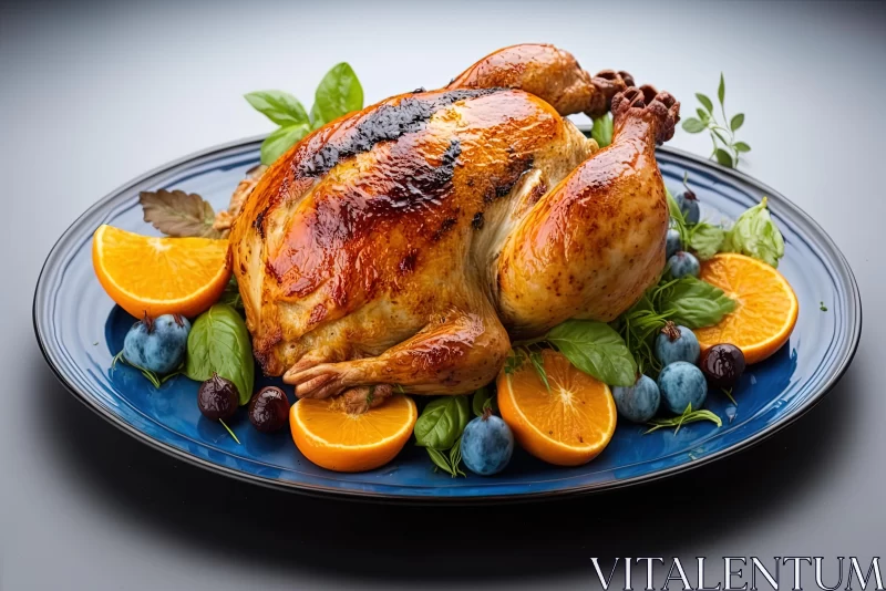 Immaculate Perfection: Vibrant Orange Turkey on a Plate with Berries AI Image